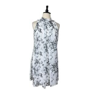 Elle Dress Halter Tie Neck Chiffon Shift White Black Floral Women’s Size XL